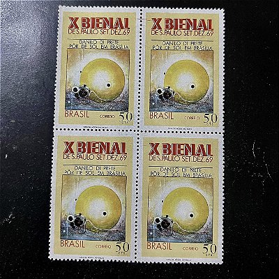 Quadra de Selos Comemorativos do Brasil - X Bienal de São Paulo - Paisagem Cosmica 2 - 1969 - Novos - ref.2774