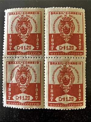 Quadra de Selos Comemorativos do Brasil - Cinquentenário da Cidade de Belo Horizonte - MG - 1947 - Novos - ref.2778