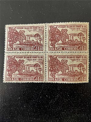 Quadra de Selos Comemorativos do Brasil - 75 Anos da Imigração Italiana no Rio Grande do Sul - 1950 - Novos - ref.2782