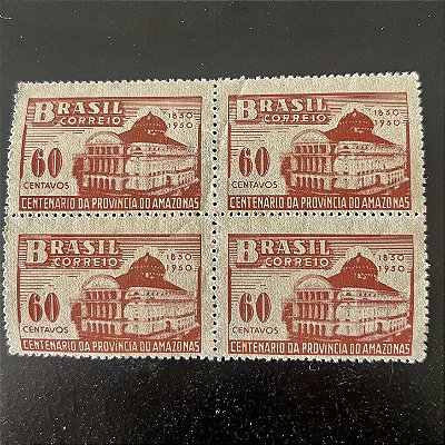 Quadra de Selos Comemorativos do Brasil - Centenário da Elevação do Amazonas a Categoria de Provincia - 1950 - Novos - ref.2787