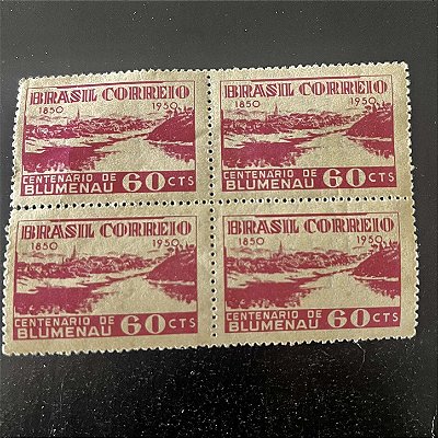 Quadra de Selos Comemorativos do Brasil - Centenário de Fundação da Cidade de Blumenau - SC - 1950 - Novos - ref.2788