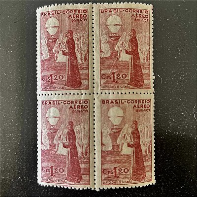 Quadra de Selos Comemorativos do Brasil -Semana da Asa - Padre Voador - 1944 - Novos - ref.2803