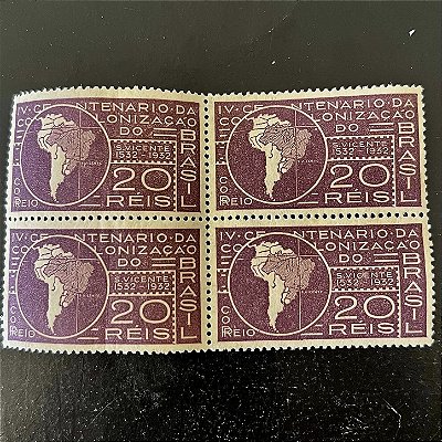 Quadra de Selos Comemorativos do Brasil - 4o. Centenario da Fundação da Cidade de São Vicente - SP - 1932 - Novos - ref.2804