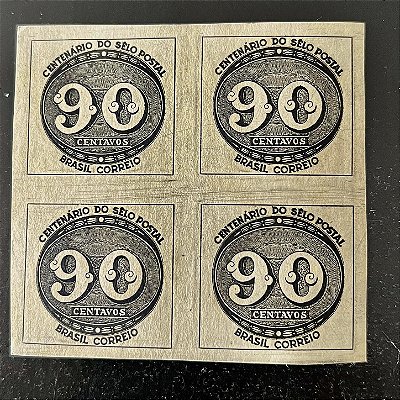 Quadra de Selos Comemorativos do Brasil - Centenário do Selo Postal Brasileiro - 90 Cts - 1943 - Novos - ref.2805