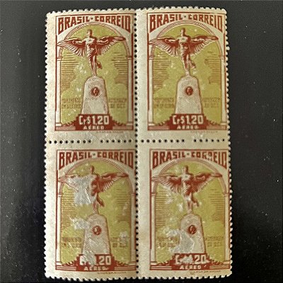Quadra de Selos Comemorativos do Brasil - Homenagem do Departamento dos Correios e Telégrafos a Santos Dumont - 1947 - Novos - ref.2813