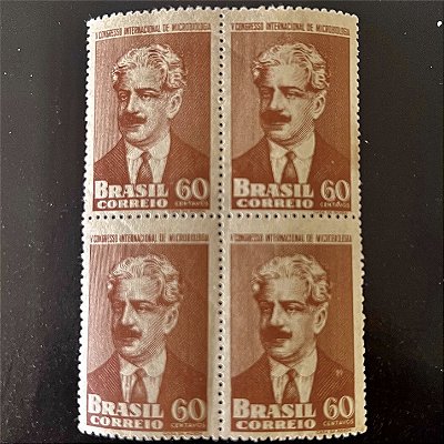 Quadra de Selos Comemorativos do Brasil - V Congresso Internacional de Microbiologia no Rio de Janeiro - 1950 - Novos - ref.2815