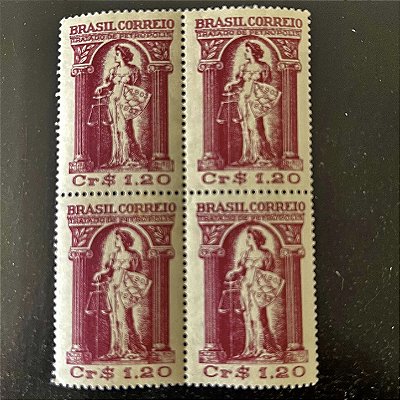 Quadra de Selos Comemorativos do Brasil - Cinquentenário do Tratado de Petrópolis - RJ - 1953 - Novos - ref.2818