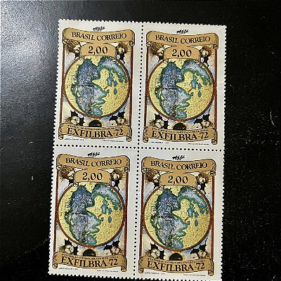 Quadra de Selos Comemorativos do Brasil - 4a.Exposição Interamericana de Filatelia - Exfilbra - RJ - Mapa Mundi - 1972 - Mint - ref.2818