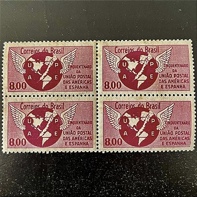 Quadra de Selos Comemorativos do Brasil - Cinquentenário da União Postal das Américas e Espanha - 1962 - Novos - ref.2821