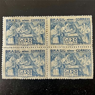 Quadra de Selos Comemorativos do Brasil - Centenário da Fundação da Escola Nacional de Musica - 1948 - Novos - ref.2824