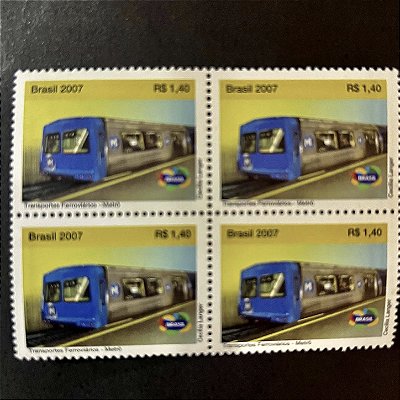 Quadra de Selos Comemorativos do Brasil - Transportes Ferroviários - Metro na Estação de Embarque - 2007 - Mint - ref.2825