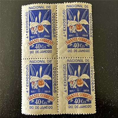 Quadra de Selos Comemorativos do Brasil - 4a. Exposição Nacional de Orquideas no Rio de Janeiro - 1946 - Novos - ref.2830