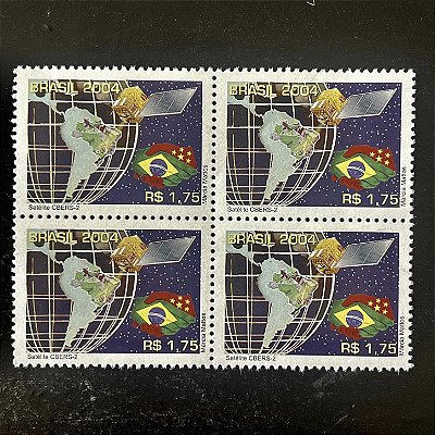 Quadra de Selos Comemorativos do Brasil - Satelite CBERS-2 - 2004 - Mint - ref.2831