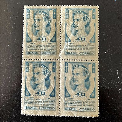 Quadra de Selos Comemorativos do Brasil - Centenário do Nascimento de Antonio Castro Alves - 1947 - Novos - ref.2832
