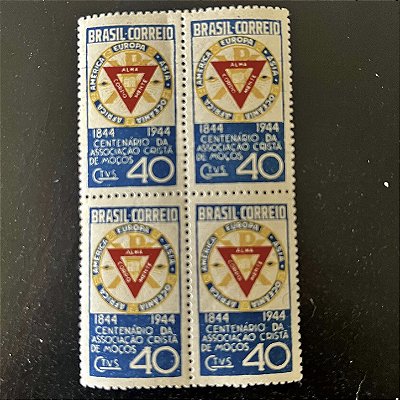 Quadra de Selos Comemorativos do Brasil - Centenário da Associação Cristã de Moços - 1944 - Novos - ref.2835