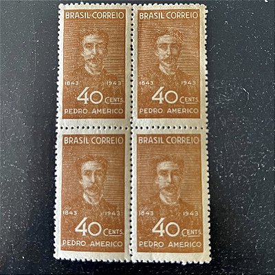 Quadra de Selos Comemorativos do Brasil - Centenário do Nascimento de Pedro Américo Figueiredo e Melo - 1943 - Novos - ref.2836