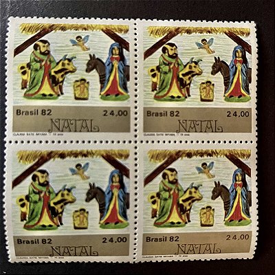 Quadra de Selos Comemorativos do Brasil - Natal 1982 - Desenhos Infantis - Nascimento do Menino Jesus - 1982 - Mint - ref.2839