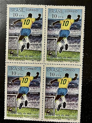 Quadra de Selos Comemorativos do Brasil - Milésimo Gol de Pele - 1969 - ref.2840