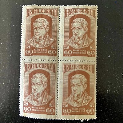 Quadra de Selos Comemorativos do Brasil - Homenagem ao Padre Diogo Antonio Feijó - 1952 - Novos - ref.2841