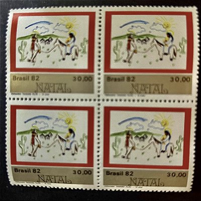 Quadra de Selos Comemorativos do Brasil - Natal 1982 - Desenhos Infantis - Fuga para o Egito - 1982 - Mint - ref.2841