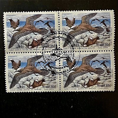 Quadra de Selos Comemorativos do Brasil - Preservação da Fauna Brasileira - Benedito - 1985 - com carimbo comemorativo - ref.2851