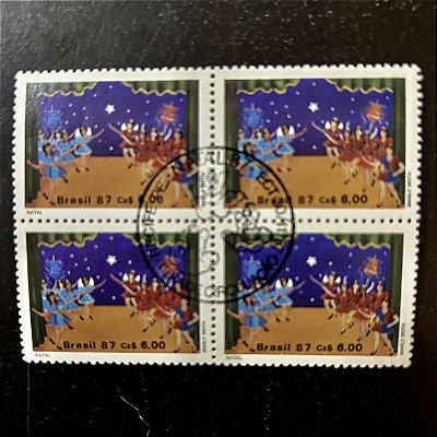 Quadra de Selos Comemorativos do Brasil - Natal 87 - Folguedos Populares - 1987 - com carimbo comemorativo - ref.2862