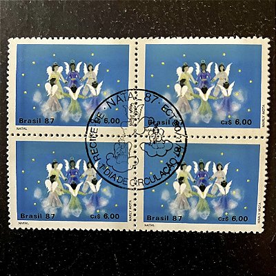 Quadra de Selos Comemorativos do Brasil - Natal 87 - Anunciação - 1987 - com carimbo comemorativo - ref.2863
