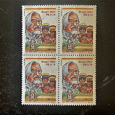 Quadra de Selos Comemorativos do Brasil - Homenagem ao Sertanista Orlando Villas Boas - 2004 - Mint - ref.2880