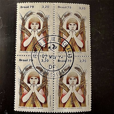 Quadra de Selos Comemorativos do Brasil - Dia Nacional de Ação de Graças - 1979 - com carimbo primeiro dia - ref.2882