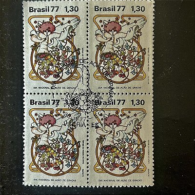 Quadra de Selos Comemorativos do Brasil - Dia Nacional de Ação de Graças - 1977 - com carimbo comemorativo - ref.2891