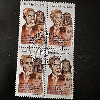 Quadra de Selos Comemorativos do Brasil - Dia do Livro - Literatura Brasileira - Machado de Assis - 1989 - com carimbo comemorativo - ref.2901