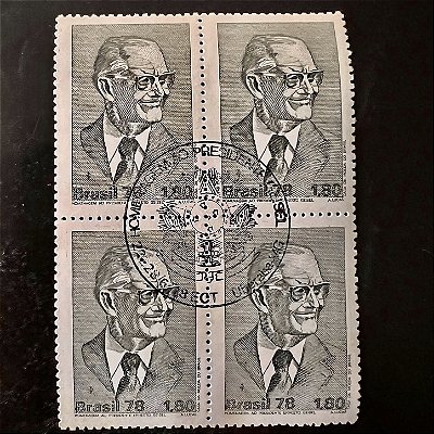 Quadra de Selos Comemorativos do Brasil - Homenagem ao Presidente Ernesto Geisel - 1978 - com carimbo comemorativo - ref.2905