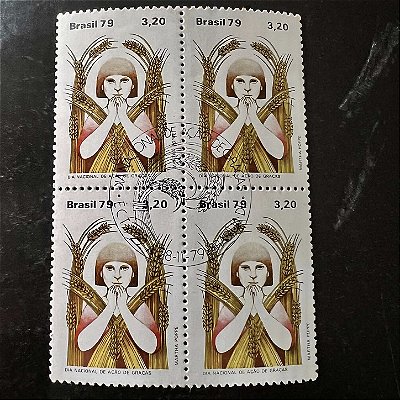 Quadra de Selos Comemorativos do Brasil - Dia Nacional de Ação de Graças - 1979 - com carimbo comemorativo - ref.2912