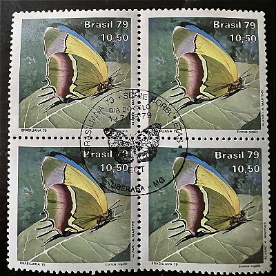 Quadra de Selos Comemorativos do Brasil - Dia do Selo- Brasiliana 79 - Borboleta Evenus Regalis - 1979 - com carimbo comemorativo - ref.2915