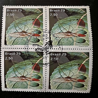 Quadra de Selos Comemorativos do Brasil - Dia do Selo- Brasiliana 79 - Borboleta Cithaerias Aurora - 1979 - com carimbo comemorativo - ref.2916