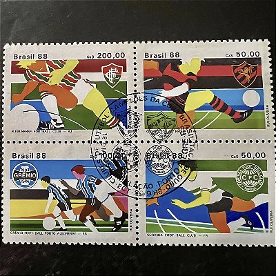 Quadra de Selos Comemorativos do Brasil - Clubes de Futeol II - Campeões da Copa do Brasil - 1988 - com carimbo comemorativo - ref.2919