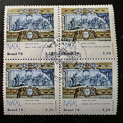 Quadra de Selos Comemorativos do Brasil - Natal 79 - Menino Jesus entre os Doutores - 1979 - com carimbo comemorativo - ref.2921