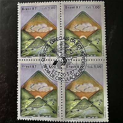 Quadra de Selos Comemorativos do Brasil - Serviços Especiais da ECT - Correio Rural - 1987 - com carimbo comemorativo - ref.2924