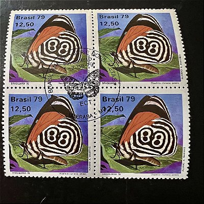 Quadra de Selos Comemorativos do Brasil - Dia do Selo- Brasiliana 79 - Borboletas - Diaethria Clymena - 1979 - com carimbo comemorativo - ref.2928