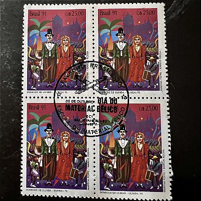 Quadra de Selos Comemorativos do Brasil - Carnaval Brasileiro - Bonecos da Mulher do Dia - 1991 - com carimbo comemorativo - ref.2930