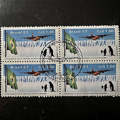 Quadra de Selos Comemorativos do Brasil - Participação da FAB no Programa Antartico Brasileiro - 1987 - com carimbo comemorativo - ref.2931