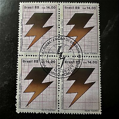 Quadra de Selos Comemorativos do Brasil - Racionalização de Energia - Energia Eletrica - 1988 - com carimbo comemorativo - ref.2939