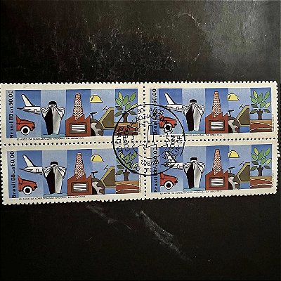 Quadra de Selos Comemorativos do Brasil - 50 Anos da Confederação Nacional da Industria - 1988 - com carimbo comemorativo - ref.2942