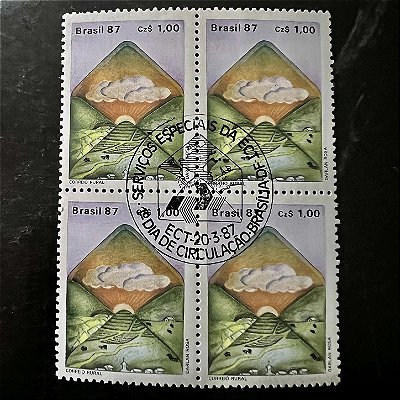 Quadra de Selos Comemorativos do Brasil - Serviços Especias da ECT - Correio Rural - 1987 - com carimbo comemorativo - ref.2952