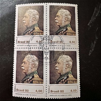 Quadra de Selos Comemorativos do Brasil - Homenagem a Duque de Caxias - 1980 - com carimbo comemorativo - ref.2953