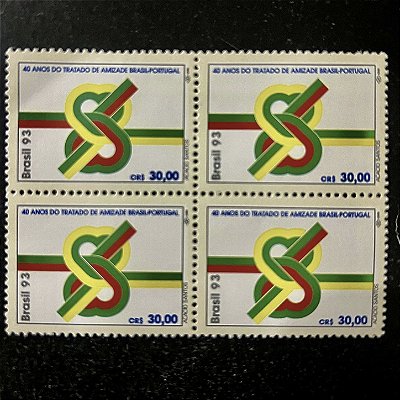 Quadra de Selos Comemorativos do Brasil - 40 Anos do Tratado de Amizade Brasil-Portugal - 1993 - Mint- ref.2953