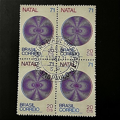 Quadra de Selos Comemorativos do Brasil - Natal 1971 - a Manhã - 1971 - com carimbo 1o.Dia - ref.2973