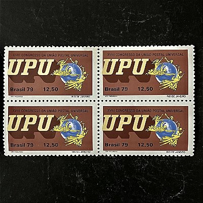 Quadra de Selos Comemorativos do Brasil - XVIII Congresso da União Postal Universal - UPU - Simbolo da UPU - 1979 - Mint - ref.2976