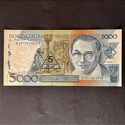 Cédula do Brasil - 5.000 Cruzados - carimbo 5 Cruzados Novos - Candido Portinari - Sob - ref.2992