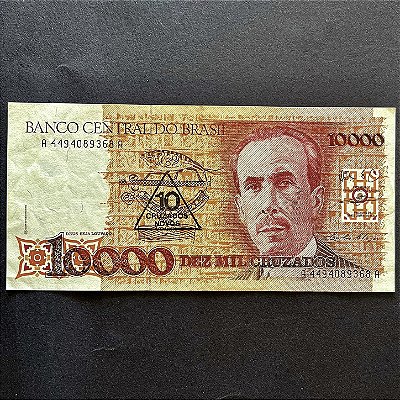 Cédula do Brasil - 10.000 Cruzados - carimbo 10 Cruzados Novos - Carlos Chagas - FE - ref.3003
